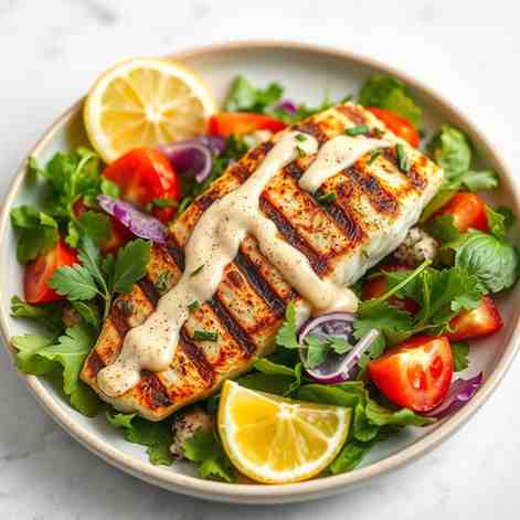 Grilled Fish Salad with Lemon Herb Tahini